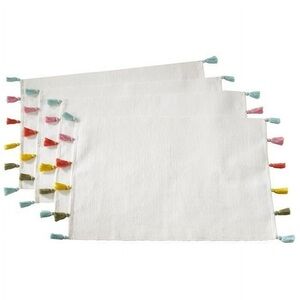 SARO LIFESTYLE Cantina Collection Colorburst Tassel Placemat Set 4 14"x20" Ivory